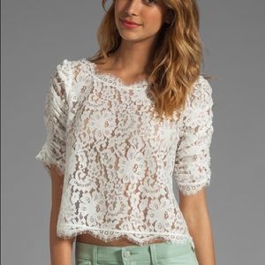 Joie Fanny Lace Top In Porcelain Size Small
